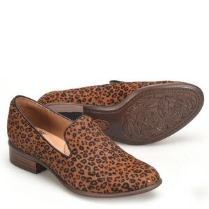 New! Sofft Severn Leather Calf Cow Hair Leopard Cheetah Slip On Loafers Flats